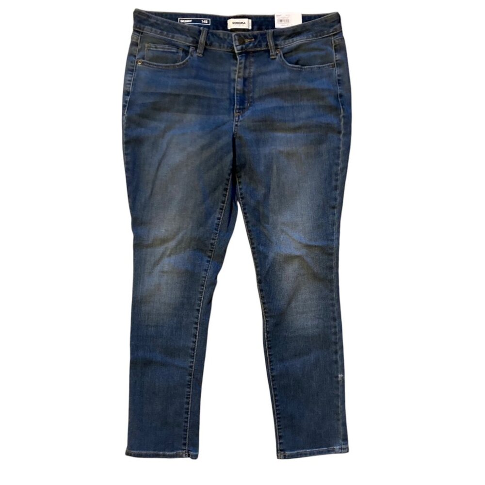 NEW WITH TAGS! Women's SONOMA Mid-Rise Supersoft Stretch Skinny Jeans 14 Short